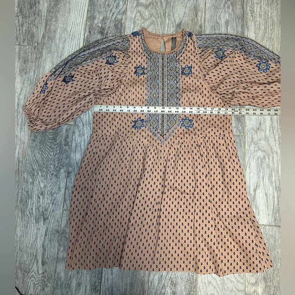 ANTHROPOLOGIE  Embroidered Cotton  Boho Mini Tunic Dress SZ 6 - Picture 10 of 17